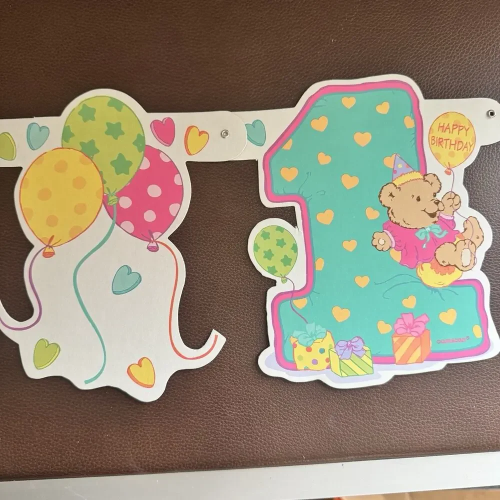 Vtg 1st Birthday Baby Banner And Honeycomb Table Centerpiece Bears